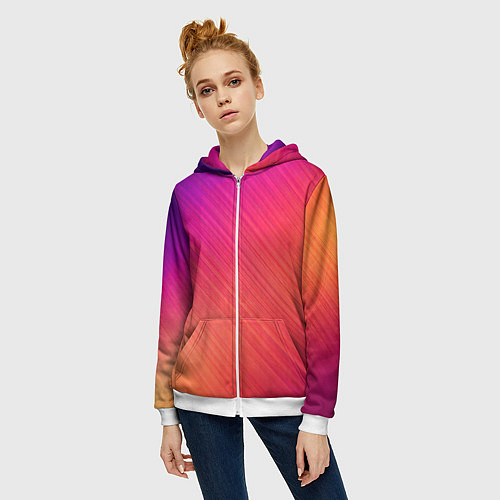 Женская толстовка на молнии Градиент в косую полоску / 3D-Белый – фото 3