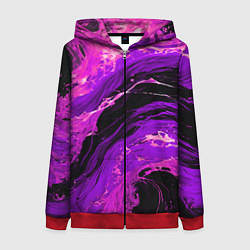 Толстовка на молнии женская Фиолетовые брызги на чёрном фоне, цвет: 3D-красный
