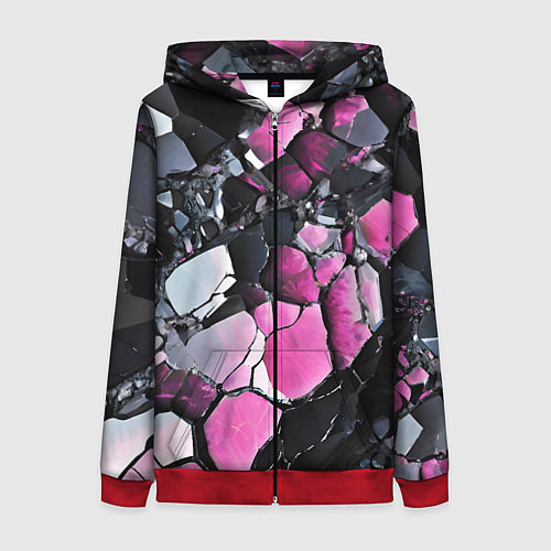 Женская толстовка на молнии Чёрно-розовый камень / 3D-Красный – фото 1
