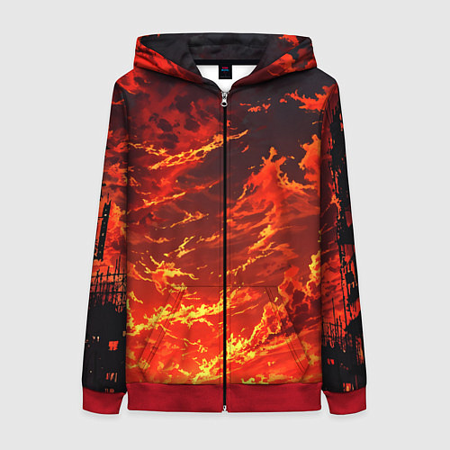 Женская толстовка на молнии Багровый огненный закат / 3D-Красный – фото 1