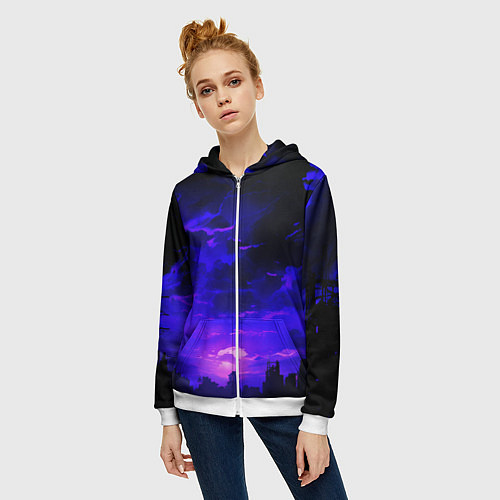 Женская толстовка на молнии Фиолетовый апокалиптический закат / 3D-Белый – фото 3