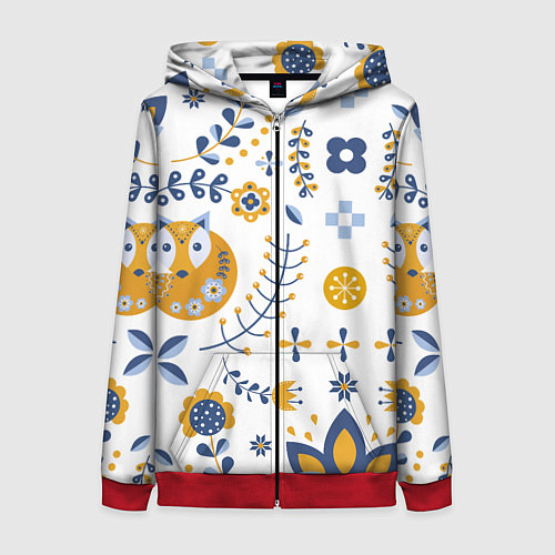 Женская толстовка на молнии Скандинавский узор / 3D-Красный – фото 1