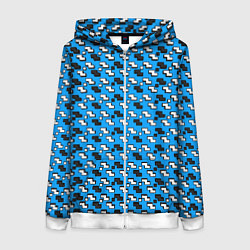 Толстовка на молнии женская Чёрно-белые фигуры на синем фоне, цвет: 3D-белый