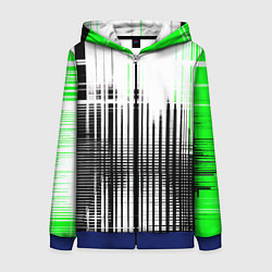 Женская толстовка на молнии Зелёно-чёрный гранж на белом фоне