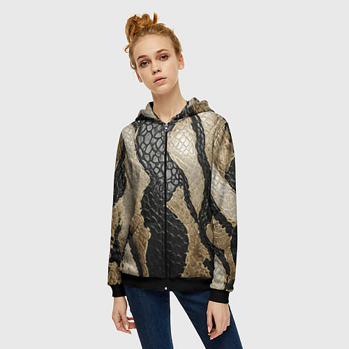 Женская толстовка на молнии В коже рептилии / 3D-Черный – фото 3