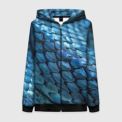 Толстовка на молнии женская Голубая кожа змеи, цвет: 3D-черный