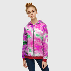 Толстовка на молнии женская Розово-зелёная абстракция, цвет: 3D-красный — фото 2