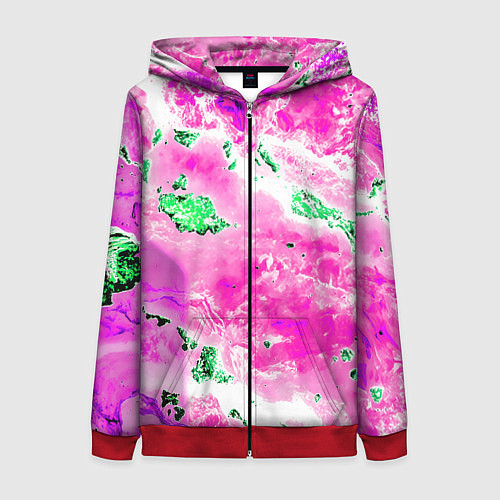 Женская толстовка на молнии Розово-зелёная абстракция / 3D-Красный – фото 1