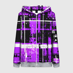 Толстовка на молнии женская Фиолетово-белый гранж на чёрном фоне, цвет: 3D-меланж