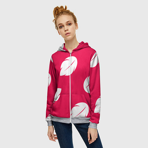 Женская толстовка на молнии Тестура платья Лило с листьями / 3D-Меланж – фото 3