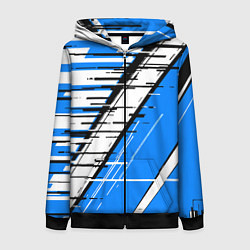 Толстовка на молнии женская Чёрно-белые глитч полосы на синем фоне, цвет: 3D-черный