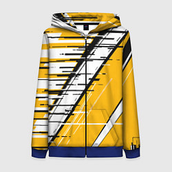 Толстовка на молнии женская Чёрно-белые глитч полосы на жёлтом фоне, цвет: 3D-синий