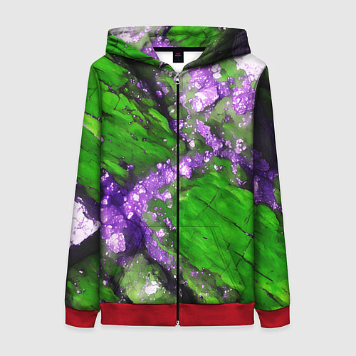 Женская толстовка на молнии Фиолетовый минерал в зелёном камне / 3D-Красный – фото 1