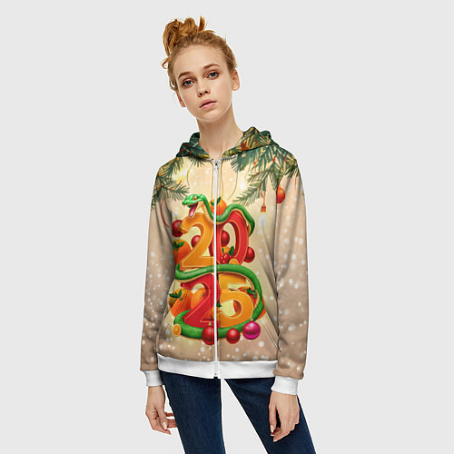 Женская толстовка на молнии Веселая змея 2025 / 3D-Белый – фото 3