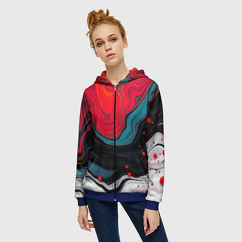 Женская толстовка на молнии Абстракция эбру / 3D-Синий – фото 3