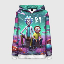 Толстовка на молнии женская Рик и Морту на сказочной грибной планете - нейроар, цвет: 3D-белый