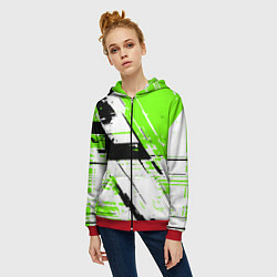 Толстовка на молнии женская Diagonal black and green stripes on a white backgr, цвет: 3D-красный — фото 2