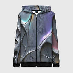 Толстовка на молнии женская Полированный серебряный металл, цвет: 3D-черный