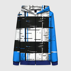 Толстовка на молнии женская Синие и чёрные полосы на белом фоне, цвет: 3D-синий