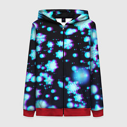 Толстовка на молнии женская Неоновые снежинки глитч, цвет: 3D-красный