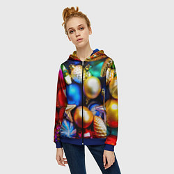 Толстовка на молнии женская Новогодние украшения, цвет: 3D-синий — фото 2