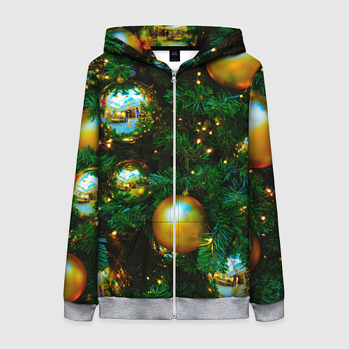 Женская толстовка на молнии Новогодние украшения на ветках / 3D-Меланж – фото 1