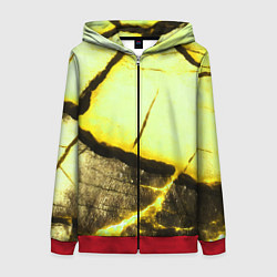 Толстовка на молнии женская Трещины на абстрактном жёлтом фоне, цвет: 3D-красный