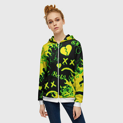 Женская толстовка на молнии Lil Peep кислотные автографы / 3D-Белый – фото 3