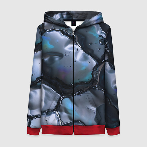 Женская толстовка на молнии Жидкая субстанция серая / 3D-Красный – фото 1