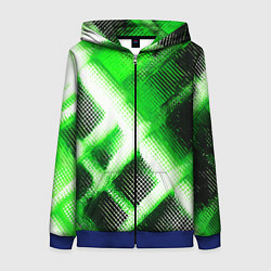 Толстовка на молнии женская Зелёная сеть на чёрном фоне, цвет: 3D-синий