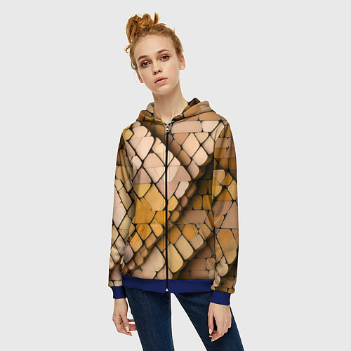 Женская толстовка на молнии Жёлтые рельефные плитки / 3D-Синий – фото 3