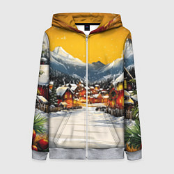 Женская толстовка на молнии Ламповый новый год - домики