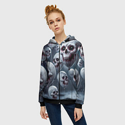 Толстовка на молнии женская Шарики черепа, цвет: 3D-черный — фото 2