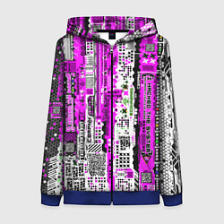 Толстовка на молнии женская Киберпанк паттерн фиолетовый, цвет: 3D-синий