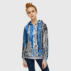 Толстовка на молнии женская Киберпанк паттерн синий, цвет: 3D-меланж — фото 2