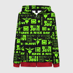 Толстовка на молнии женская Bon Jovi кислотный паттерн, цвет: 3D-красный