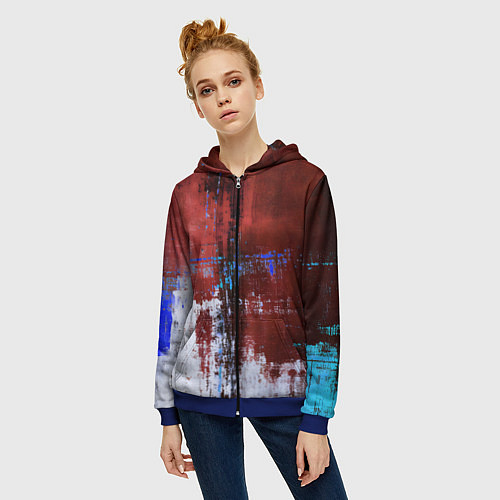 Женская толстовка на молнии Ржавчина красно-белая / 3D-Синий – фото 3