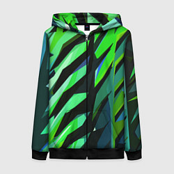 Толстовка на молнии женская Чёрно-зелёная абстракция, цвет: 3D-черный