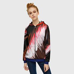 Толстовка на молнии женская Красно-белая абстракция на чёрном фоне, цвет: 3D-синий — фото 2