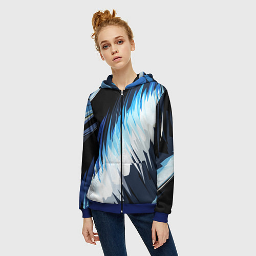 Женская толстовка на молнии Бело-синие острые полосы / 3D-Синий – фото 3