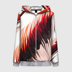 Толстовка на молнии женская Чёрно-красные острые полосы на белом фоне, цвет: 3D-меланж