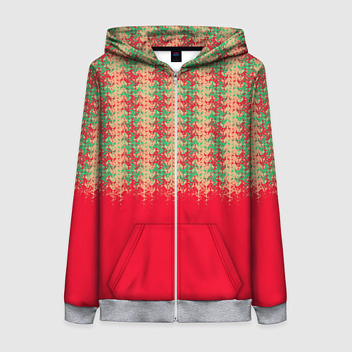 Женская толстовка на молнии Красный с зелёным текстурированный / 3D-Меланж – фото 1