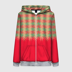Толстовка на молнии женская Красный с зелёным текстурированный, цвет: 3D-меланж
