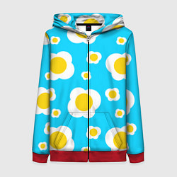 Толстовка на молнии женская Яичница голубая, цвет: 3D-красный
