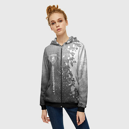 Женская толстовка на молнии Lamborghini - grey gradient по-вертикали / 3D-Черный – фото 3