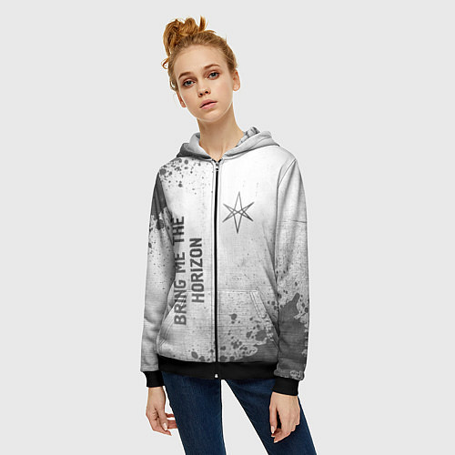 Женская толстовка на молнии Bring Me the Horizon - white gradient вертикально / 3D-Черный – фото 3