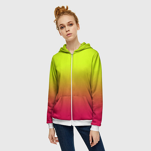 Женская толстовка на молнии Градиент салатовый в розовый / 3D-Белый – фото 3