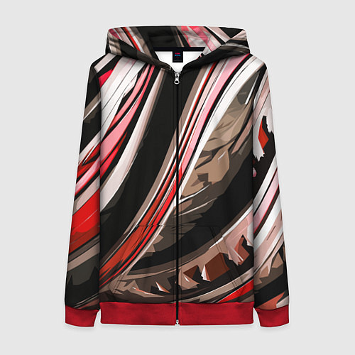 Женская толстовка на молнии Волнистая чёрно-красная абстракция / 3D-Красный – фото 1