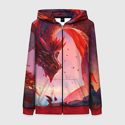 Женская толстовка на молнии Дракон красный мифический
