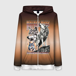 Толстовка на молнии женская Волки с надписью, цвет: 3D-белый